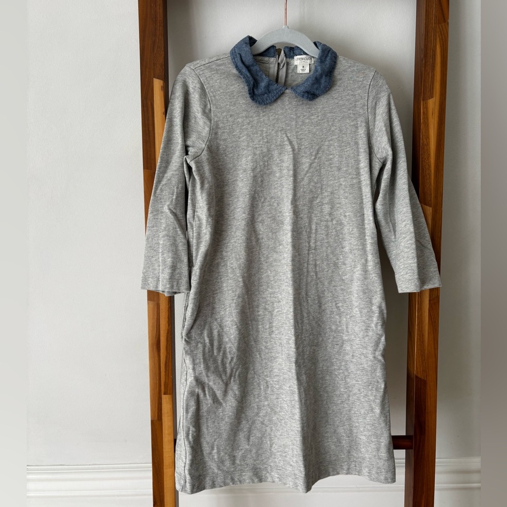 Crewcuts Heather Gray Dress with Denim Blue Collar